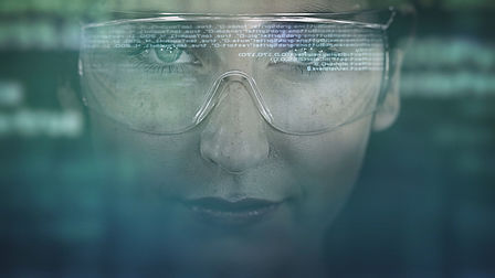 Woman face with safety glasses.